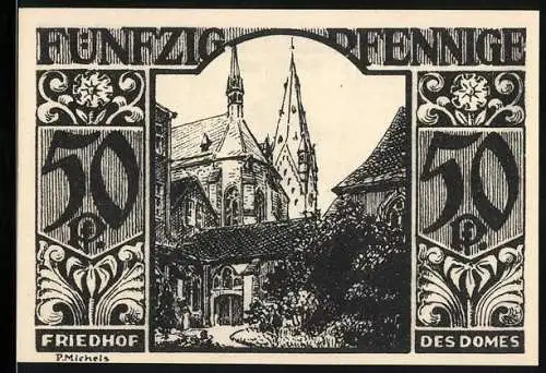 Notgeld Paderborn, 1921, 50 Pfennig, Friedhof des Domes und Silhouetten der Bürger