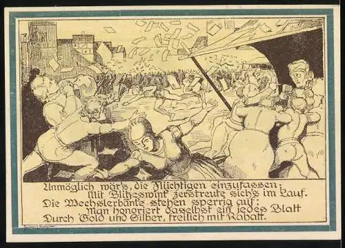 Notgeld Weimar, 1921, 75 Pfennig, Gutschein der Stadt Weimar mit allegorischer Darstellung und Gedicht über Geldwert