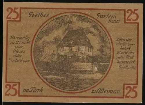 Notgeld Weimar, 1921, 25 Pfennig, Goethes Gartenhaus im Park zu Weimar