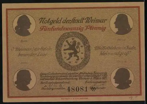 Notgeld Weimar, 1921, 25 Pfennig, Goethes Gartenhaus im Park zu Weimar