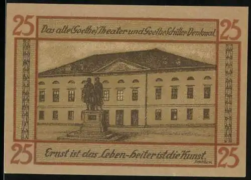 Notgeld Weimar, 1921, 25 Pfennig, Das alte Goethe Theater und Goethe Schiller Denkmal