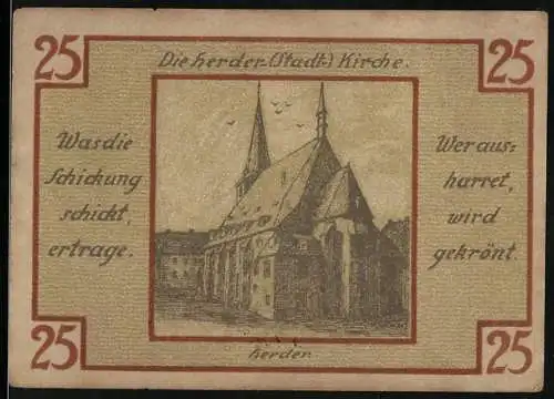 Notgeld Weimar, 1921, 25 Pfennig, Herder-Stadt-Kirche, Dichter und Denker Porträts