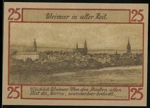 Notgeld Weimar, 25 Pfennig, Stadtansicht und historische Persönlichkeiten, Glücklich Weimar