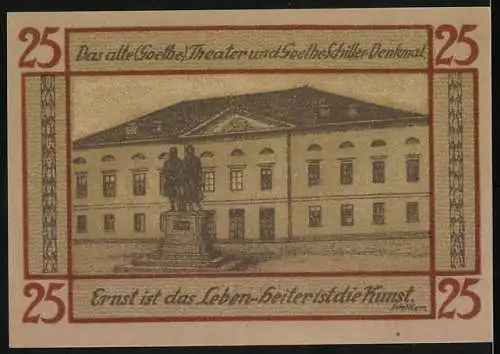 Notgeld Weimar, 1921, 25 Pfennig, Goethe-Theater und Goethe-Schiller-Denkmal