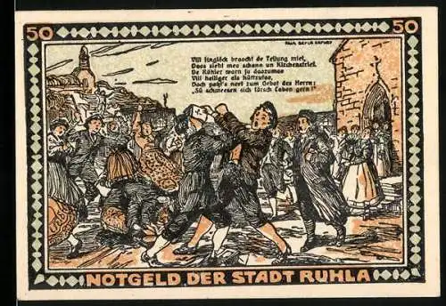 Notgeld Ruhla 1921, 50 Pfennig, Tanzszene und historische Darstellung