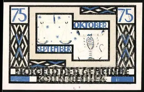 Notgeld Kölln Reisiek 1921, 75 Pfennig, Monatsdarstellung und astronomische Motive