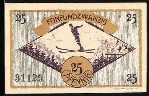 Notgeld Igelshieb, 1921, 25 Pfennig, Skifahrer und Holzsammler Designs