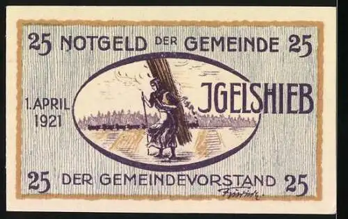 Notgeld Igelshieb, 1921, 25 Pfennig, Skifahrer und Holzsammler Designs