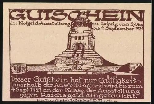 Notgeld Leipzig 1921, 50 Pfennig, Reichsgericht und Völkerschlachtdenkmal