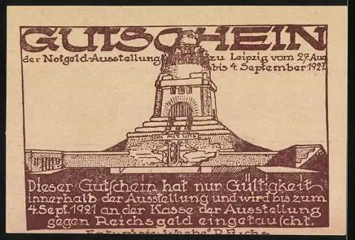 Notgeld Leipzig 1921, 50 Pfennig, Deutsche Bücherei und Völkerschlachtdenkmal