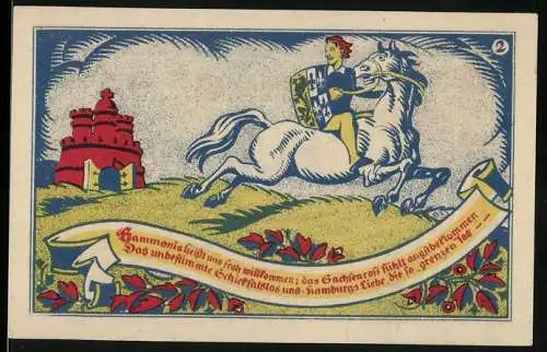 Notgeld Wilhelmsburg, 50 Pfennig, Ritter auf Pferd und Vereinswappen mit Arbeitern