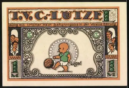 Notgeld Lützel, 1921, 100 Pfennig, Gutschein des Turnverein T.V.C. Lützel mit Sportmotiven und Vereinsgebäude