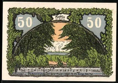 Notgeld Eutin 1921, 50 Pfennig, 50. Stiftungstag des Kriegervereins von Eutin, Kriegerdenkmal und Landschaftsmotiv