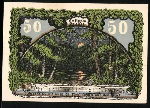 Notgeld Eutin, 1921, 50 Pfennig, 50. Stiftungstag des Kriegervereins mit Musikinstrumenten und Naturmotiv