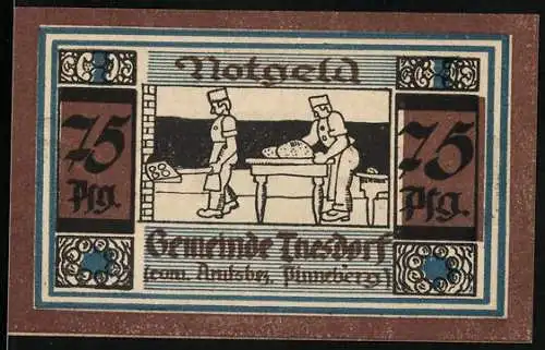 Notgeld Thesdorf, 75 Pf., Bäcker bei der Arbeit, Gemeinde Thesdorf Pinneberg