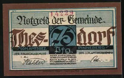 Notgeld Thesdorf, 75 Pf., Bäcker bei der Arbeit, Gemeinde Thesdorf Pinneberg