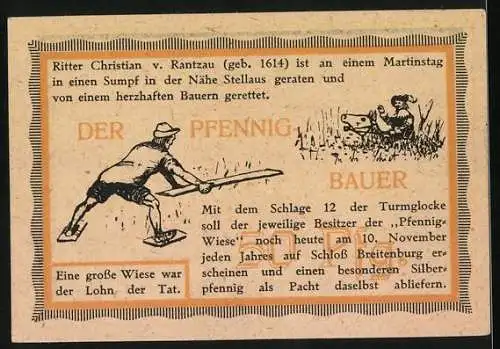 Notgeld Stellau, 1921, 50 Pfennig, Kirche und Ritter Christian von Rantzau Rettung durch Bauern