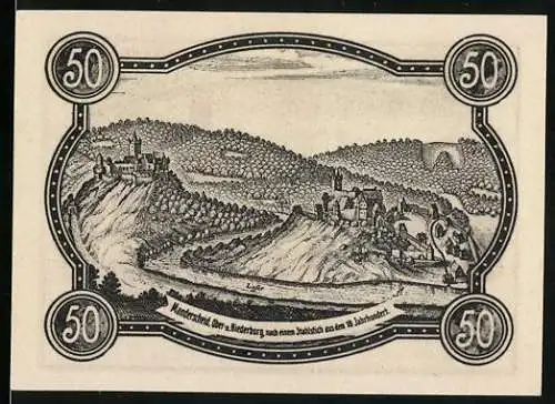 Notgeld Gerolstein, 1921, 50 Pfennig, Eifeler Verkehrsverein mit Ansicht der Burg und Landschaft
