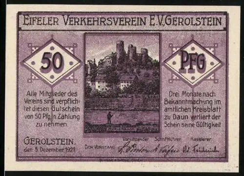 Notgeld Gerolstein 1921, 50 Pfennig, Eifeler Verkehrsverein und Porta Nigra Abbildung