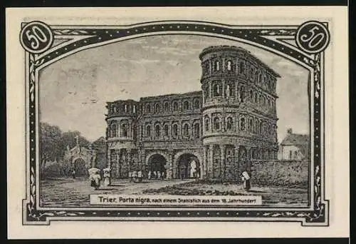 Notgeld Gerolstein 1921, 50 Pfennig, Eifeler Verkehrsverein und Porta Nigra Abbildung