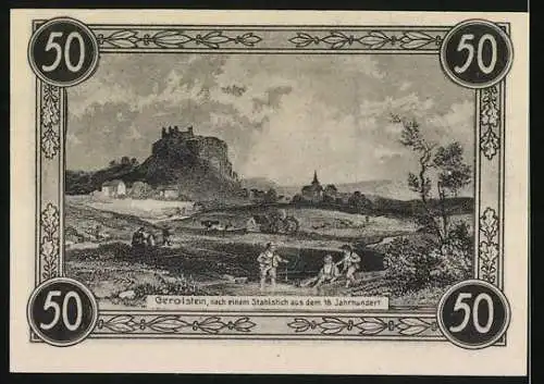 Notgeld Gerolstein, 1921, 50 Pfennig, Eifeler Verkehrsverein mit Kasselburg und Landschaftsszene