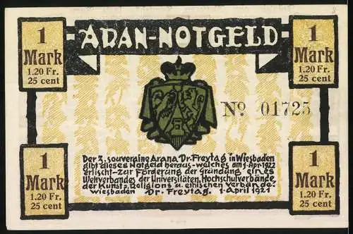 Notgeld Wiesbaden 1921, 1 Mark, Förderung von Universitäten und Einrichtungen der Kunst, Religion und Ethik