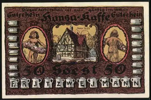 Notgeld Soest, 1920, 50 Pfennig, Soester Meister Heinrich Aldegrever und Hansa-Kaffee-Gutschein