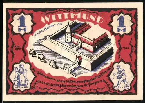 Notgeld Wittmund, 1921, 1 Mark, Schloss, Zentrum 1764, Gerhard Stalling, Oldenburg i.O
