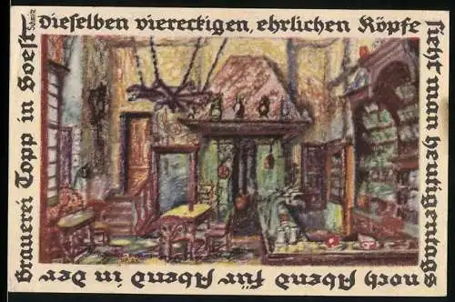 Notgeld Soest 1921, 50 Pf, Gutschein für Brauerei und Ausschank Carl Topp