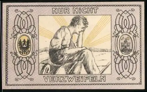 Notgeld Münsterberg, 1921, 25 Pfennig, Nur Nicht Verzweifeln und Kirche, In Schweren Zeiten