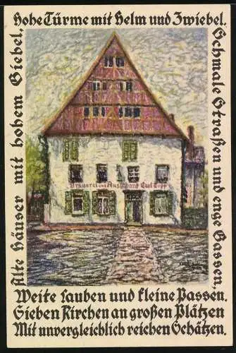 Notgeld Soest 1921, 2 Mark, Gutschein für Brauerei u. Ausschank Carl Topp, alte Häuser mit hohem Giebel