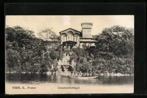 AK Wiener Prater, Constantinhügel mit Teich