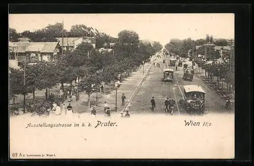 AK Wien, Ausstellungsstrasse mit Strassenbahn im k. k. Prater