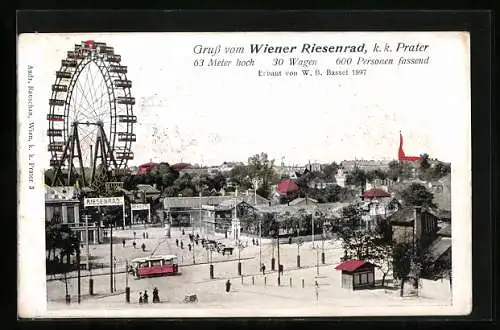 AK Wien, Wiener Prater - Riesenrad mit Umgebung aus der Vogelschau