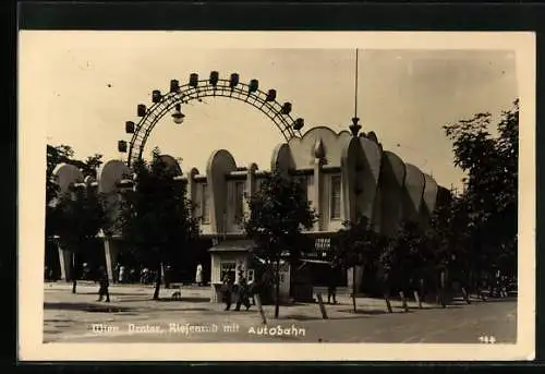 AK Wien, Wiener Prater, Riesenrad mit Atuobahn