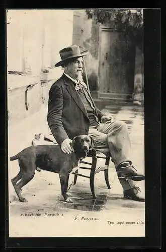 AK Frederic Mistral, Portrait mit Hund