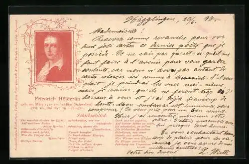 AK Friedrich Hölderlin, 1770-1843, Schriftsteller
