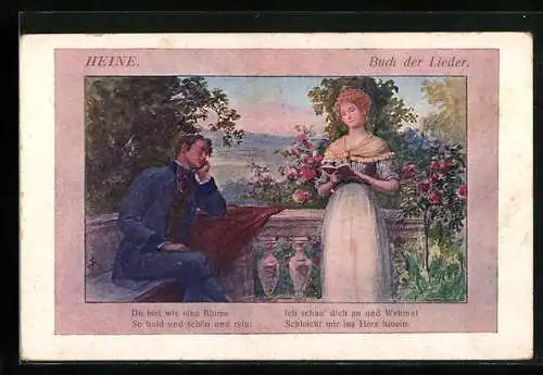 AK Heinrich Heine, Buch der Lieder, junges Liebespaar