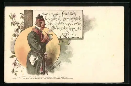 Lithographie Aus Edwin Bormanns lustigem Buch, Sächsischer Teetrinker
