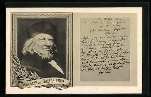 AK Hoffmann von Fallersleben im Halbprofil