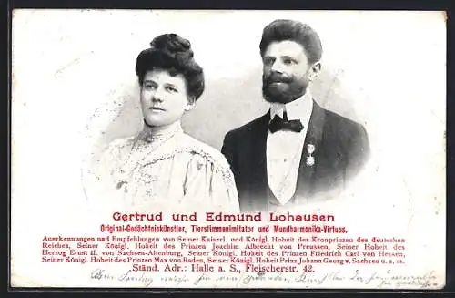 AK Gertrud und Edmund Lohausen, Gesangs-Gedächtnis- und Rechenkünstler, Tierstimmenimitator & Mundharmonica-Virtous