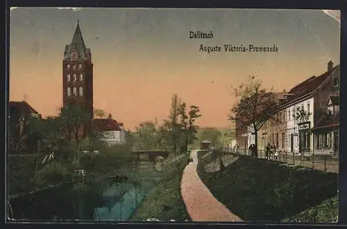 AK Delitzsch, Auguste Viktoria-Promenade, Abendstimmung