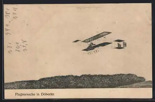 AK Döberitz / Havel, Flugversuche, Doppeldecker-Flugzeug