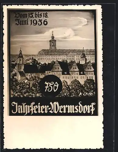 AK Wermsdorf, 750-Jahrfeier 1956, Teilansicht von oben, Festpostkarte