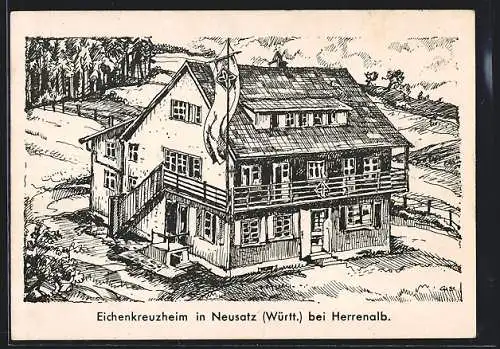 Künstler-AK Neusatz /Württ., Eichenkreuzheim mit Umgebung aus der Vogelschau