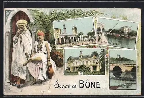 AK Bône, Vue Port, L`Hotel de Ville, Cours Bertagna, La Mosquee