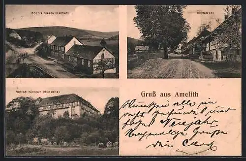 AK Amelith, Koch`s Gastwirtschaft, Dorfstrasse, Schloss Ninovr (Südseite)