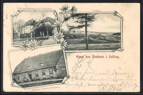 AK Neuhaus i. Solling, Gasthaus Heinrich Diekmann, früheres Hannoversches Jagdschloss, Ortsansicht