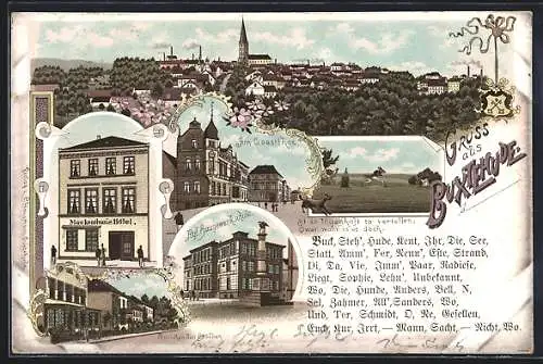 Lithographie Buxtehude, Mackenthuns`s Hotel, Kgl. Baugerwerkschule