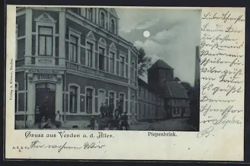 Mondschein-AK Verden a. d. Aller, Hotel Deutsches Haus am Piepenbrink